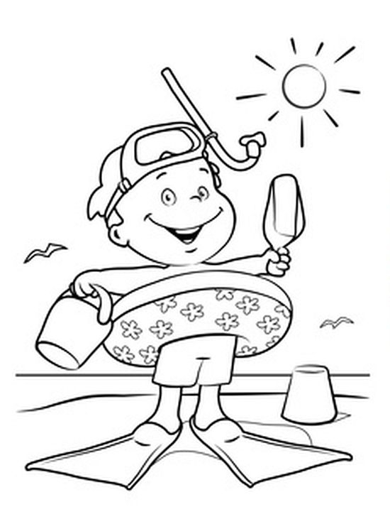 Online coloring book: Coloring book boy on the beach